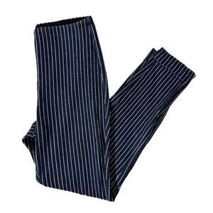 Lysse Cropped Dress Leggings Blue Pinstripe with Zipper Cuff Size Small